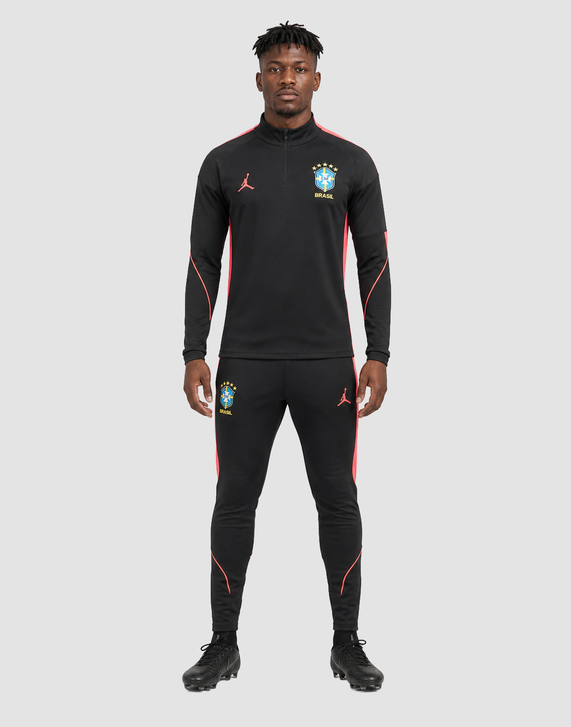 Brazil Tracksuit 2026 Jordan Black Orange Half Zip
